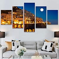 SIGNWIN 5 Panel Canvas Wall Art Modern Art Astronomy & Space Dramatic Moon Multicolor Photography Rustic for Home Decorations Ready to Hang - 60