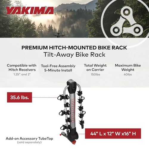 Image of YAKIMA, RidgeBack Tilt-Away Hitch-Mounted Bike Rack for Cars, SUVs, Trucks and More, Fits 1.25 inch and 2 inch Hitches