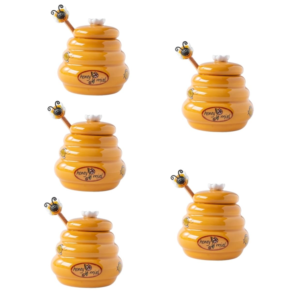 Amosfun Lot De 5 Récipients Avec Louche En Bois Et Céramique Avec Couvercle Distributeur De Sirop Multi-usages Pour