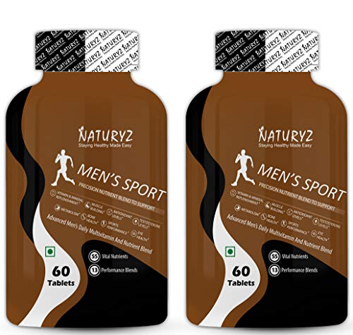 Naturyz Men's Sport Advanced Daily Multivitamin (55 Nutrients, Vitamins, Minerals, Amino acids, Enzymes, Antioxidants, Herbal Extracts) 60 Tablets Each (Pack of 2)