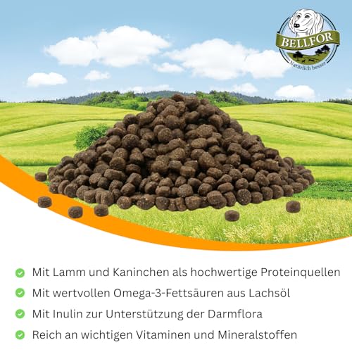 Bellfor Heide-Schmaus Mini Getreidefreies Hundetrockenfutter mit Lamm und Kaninchen 2,5 kg - für kleine Hunderassen mit hoher Verdaulichkeit ohne tierische Nebenerzeugnisse