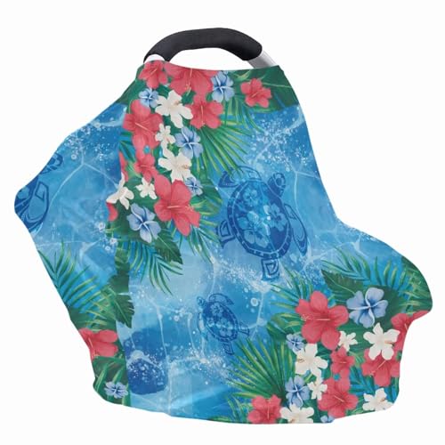 Image of Car Seat Cover for Baby Carseat, Cute Sea Turtle Nursing Cover and Carseat Cover, Stretchable Nursing Scarf Stroller Shopping Cart Cover for Girls, Boys