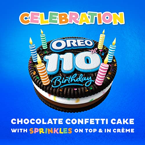 Image of OREO 110th Birthday Chocolate Confetti Cake Chocolate Sandwich Cookies, Limited Edition, 12.2 oz Pack