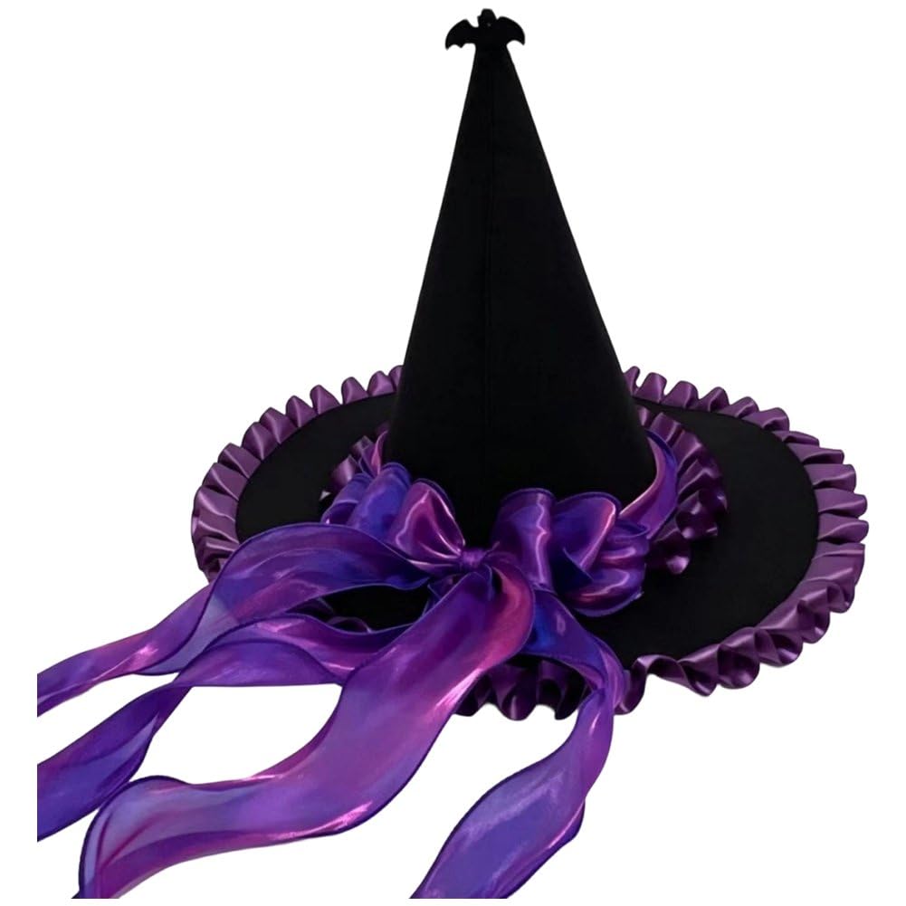 Lamdbao Ruffled Wizard Hat Women Cosplay Gothic Witch Headwear for Lolita Party Halloween Masquerade Costume Accessory