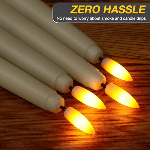 Image of Tuanse 20 Pcs Flickering Flameless Taper Candles Bulk LED Battery Operated Realistic Flame Effect with Remote & Timer Safe No Fire Wax Drip Candles for Wedding Church Home Decor (9.65 inch,Beige)