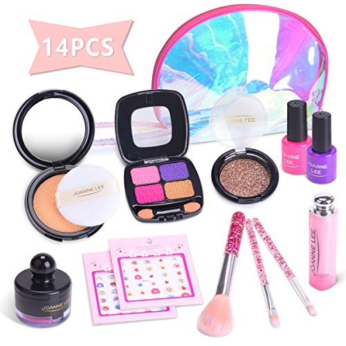 Juego de Maquillaje para Niñas Set Cosmético Conjunto para Niños con Pegatinas de Uñas para Niñas, Juego de rol Set Juegos de Imitación, Cumpleaños Regalo Navidad para Niños de 3-6 Años, 14 Piezas