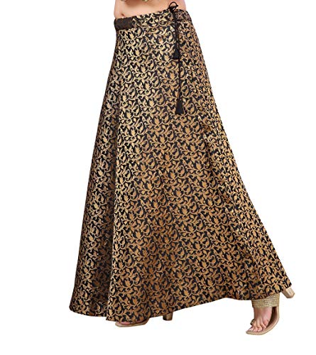 Image of Studio Shringaar Women's Polyester Maxi Benaras Brocade Readymade Long Skirt Lehenga Ghagra