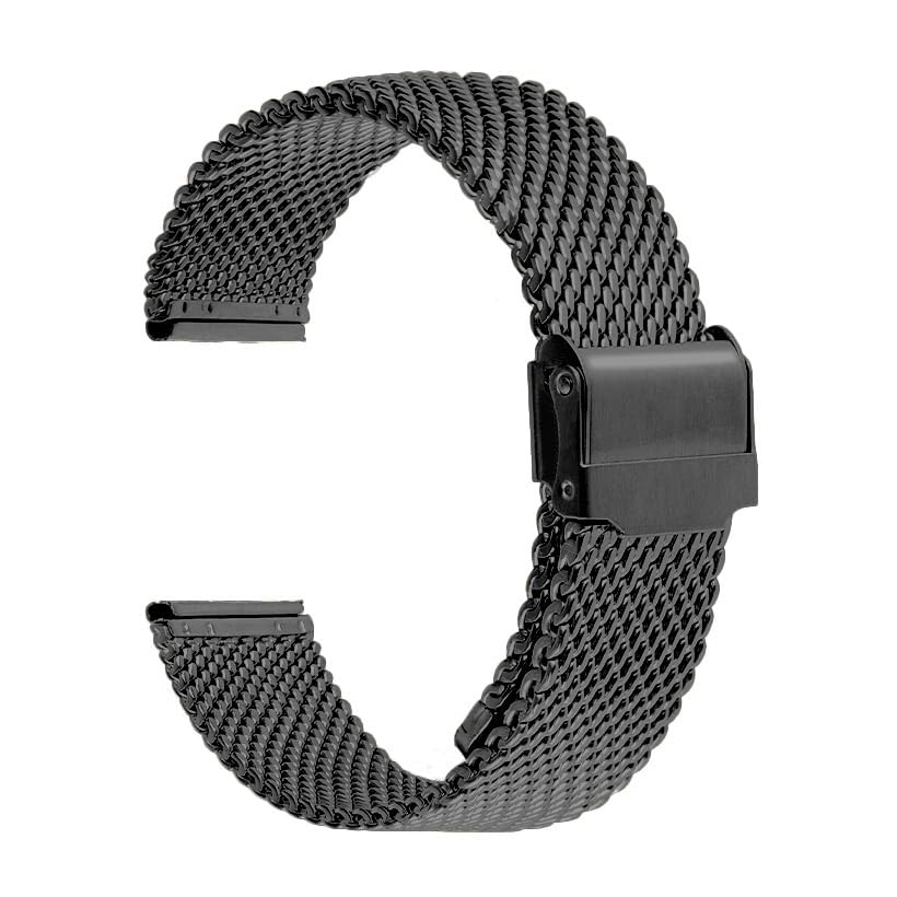 AEHON Correa de reloj de acero inoxidable de malla gruesa milanesa de 1,0mm, correa de muñeca pesada de 3mm de espesor, correas de reloj de 18, 20, 22 y 24mm de ancho con herramienta(Black,22mm)