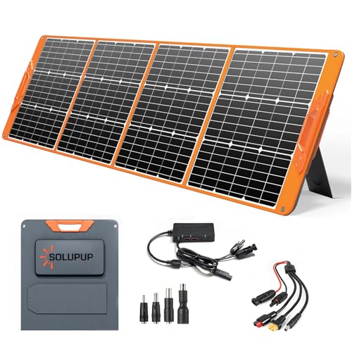 Image of 200 Watt Portable Solar Panel for Power Station Generator, 19.8V IP65 Waterproof 4 Kickstands Foldable Solar Panel, Solar Charger with MC4 Cable and USB Outputs for Outdoor Trip RV Camping Off Grid