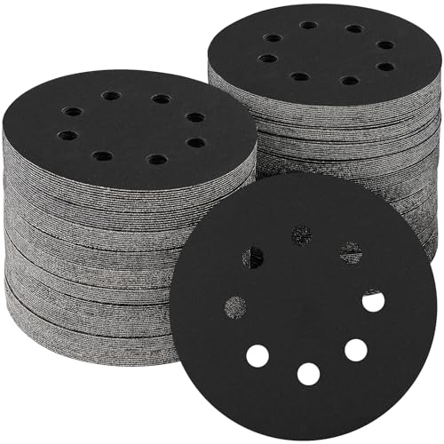 POTUINOM 100PCS 5 inch Silicon Carbide Sanding Discs 240 Grit, Wet Dry Orbital 5 Sander Hook and Loop Sandpaper Disc, Best for Metal,Automotive,Wood Polishing