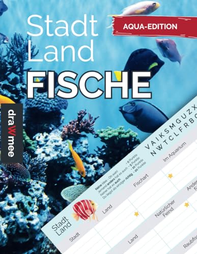 Stadt Land Fische - Quiz Geschenk für Aquarianer & Angler: Spielblock mit 35 Blatt Din-A4 (Seiten zum Ausschneiden)