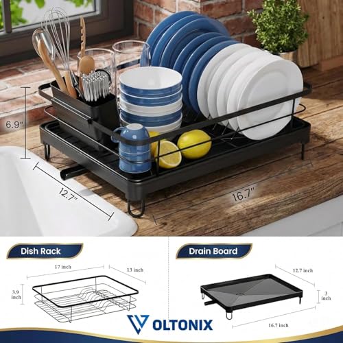 Image of Stainless Steel Dish Drying Rack for Kitchen Counter, Sink Organization and Storage Essentials with Silverware & Utensil Holder, Home and Apartment Decor