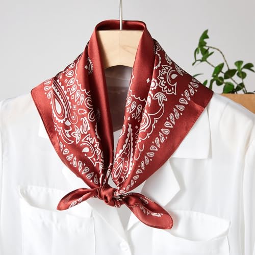 100% Mulberry Silk Neck Scarf, 21"x21" Silk Hair Head Scarf for Women Men, Lightweight Square Silk Scarf Small2