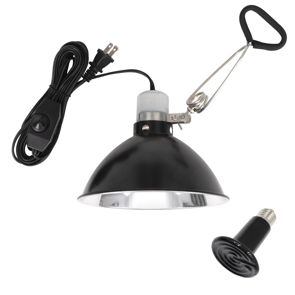 unipaws Reptile Heat Lamp for Lizard, Chickens, Turtle, Bearded Dragon, Puppies, 8” Clamp Lamp for Tanks, Terrariums, Whelping Box, E26 Socket Lighting, 100W Ceramic Heat Bulb Included
