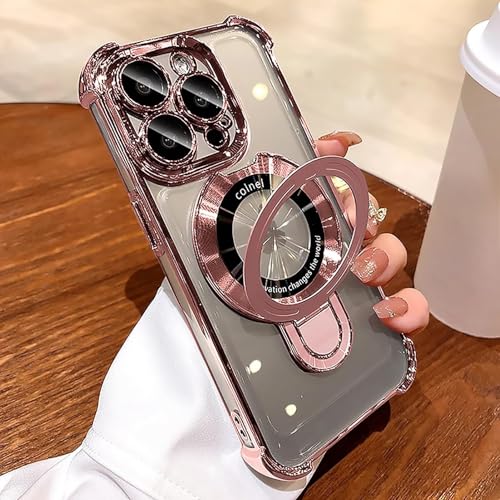 Uioeua for iPhone 12 Pro Max Case with Magnetic Ring Stand [Compatible with MagSafe] Four Corners Shockproof [Military Grade Drop Protection] Luxury Slim Kickstand Case for iPhone 12 Pro Max-Pink