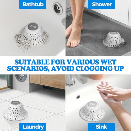 Image of zaa Bathtub Drain Hair Catcher, Premium Silicone Shower Hair Catcher, 1Pack Hair Stopper for Pop Up & Regular Drains of Shower, Bathtub, Bathroom Sink, Bathroom Fixture Accessories, Light Gray
