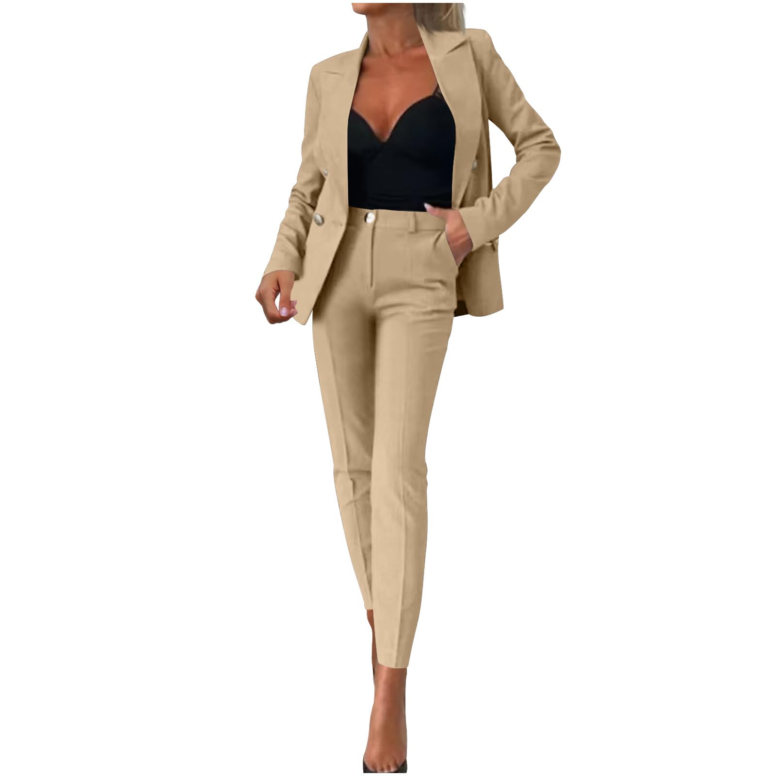 Women Suit Jackets Dress Pants 2PC Set Long Sleeve Notch Collar Business Casual Office Blazer Tops Trouser Outfits