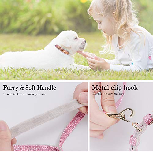 Image of Dog Leash, Pet Leash, [Bling Rhinestones] Premium PU Leather Durable and Soft 5 FT Leash for Control Safety Training, Walking Lead for Small to Medium Dogs Pink