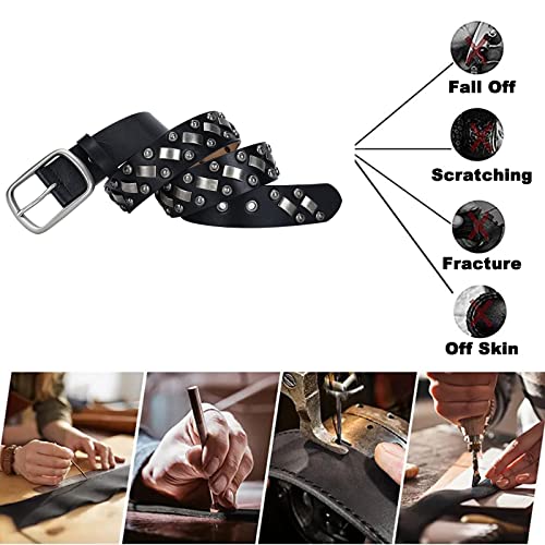 Punk Studded Belt Metal Rock Grommet Threads Goth Rivet Black Leather Belts with Bright Pyramid Studs for Women Men(115cm/waist:38"~40", Studded~D)2