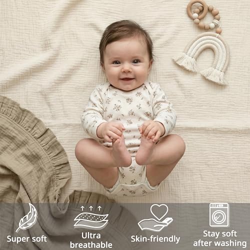 Image of 2 Pack Muslin Bassinet Sheets, 100% Cotton, Breathable & Soft (Brown＆Beige) | Compatible with Dream On Me Bassinet