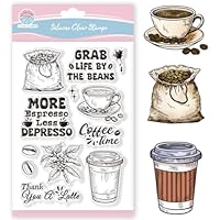 GLOBLELAND Kaffee Transparente Silikonstempel Kaffeebohnen Klare Stamps Kaffeetasse Silikonstempel Für Kartengestaltung DIY Prägung Journaling