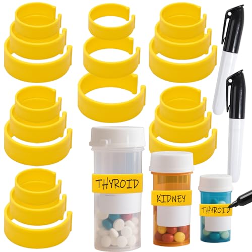 18-Pack RX Clips for Pill Bottles, Reusable Medicine Bottle Label Clips with 2 Erasable Markers, Fits 1.2