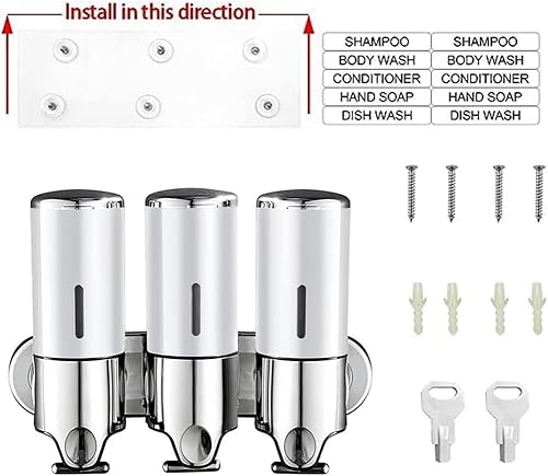 Miniatura 7 de Dispensador de bomba de ducha de baño 3 en 1 montado en la pared y organizador, sostiene champú, jabón, acondicionador, gel de ducha, para baño,