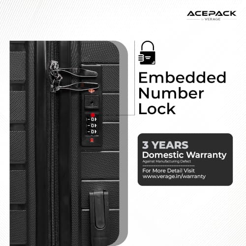 Image of ACEPACK By Verage - STARLINK Unbreakable Hard Side Polypropylene Luggage Small Cabin 41L | Lightweight Suitcase Set with 360 Silent Spinner Wheels, Number Lock, Telescopic Handle & 3 Year Warranty