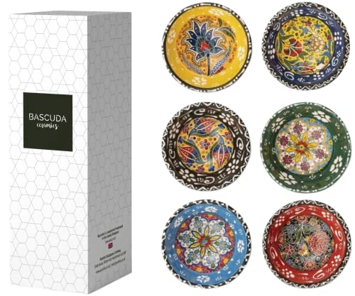 Bascuda® Small Ceramic Bowls Set Of 6 With Gift Box - Snack Bowls For Tapas, Dessert, Nuts, Olive, Soy Sauce Dish, Dip - Colourful Decorative Moroccan Spanish Mexican - Decorative Bowl - 3.14 Inches #TOP15