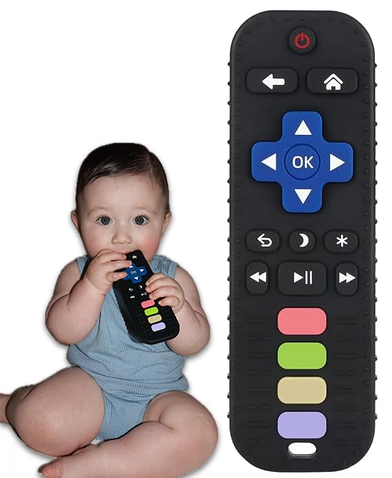 Image of Ollie Baby Co. Baby Teether Toy - Remote Control Shape - BPA-Free Silicone - Black - 6-36 Months