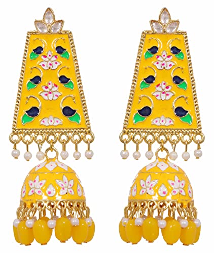 Indian Padmavat Ethnic Designer Traditional Bollywood Wedding Bridal Fashion Gold Plated CZ Stones White Pearl Dangle Jhumka Earrings Jewelry