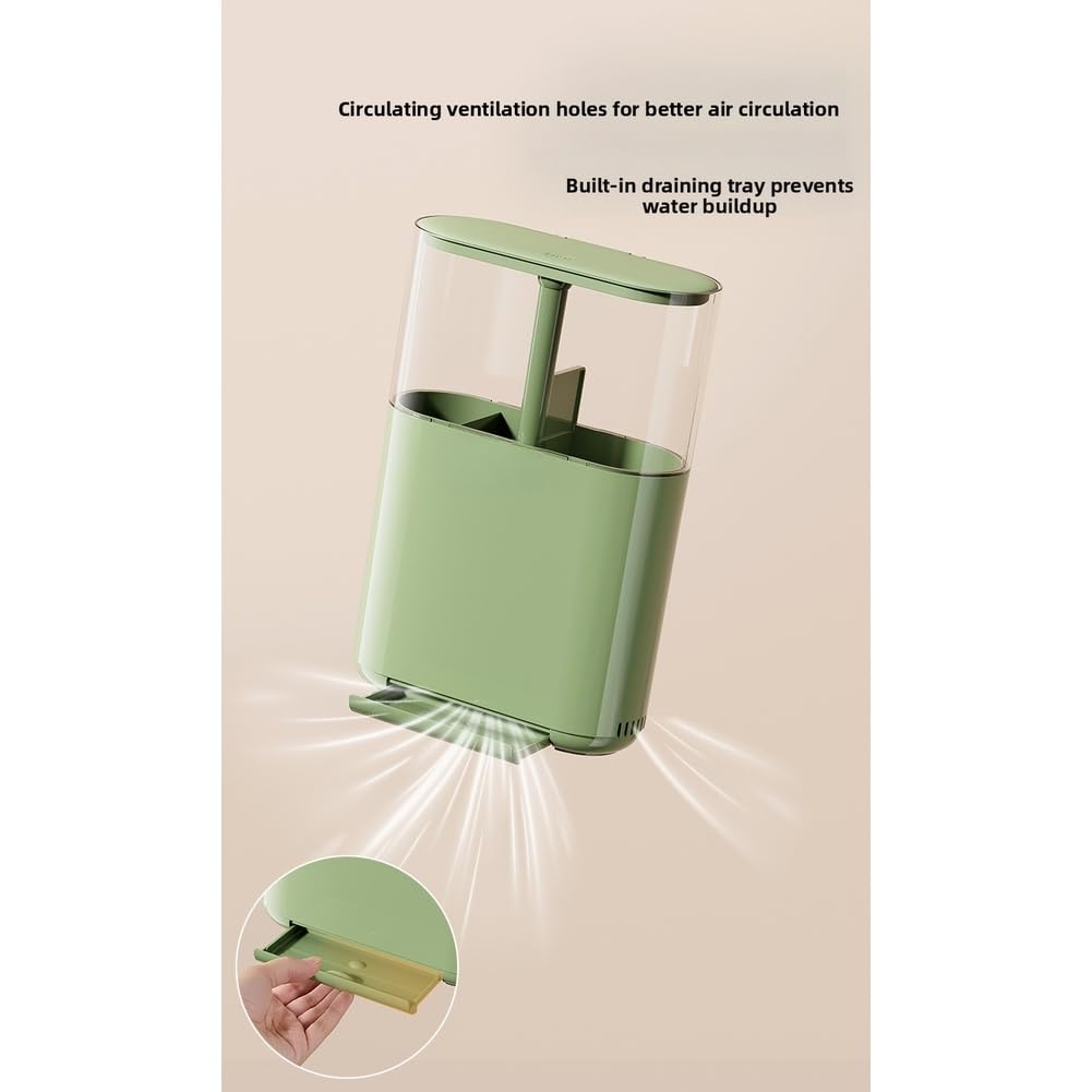 Support de baguettes ventilé à fixation murale, boîte de rangement de cuisine avec base amovible, cuillères, fourchettes, vert