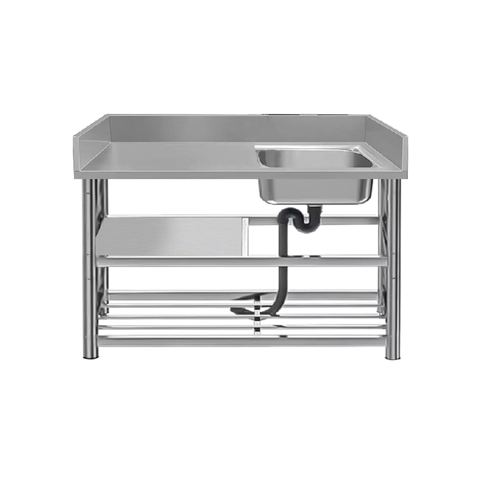 SDdPulse Lavello in acciaio commerciale con rubinetto caldo e freddo in piedi ciotola singola per garage lavanderia all'aperto ristorante postazione di lavoro interna 110 x 50 x 80 cm sinistra, A-90 x