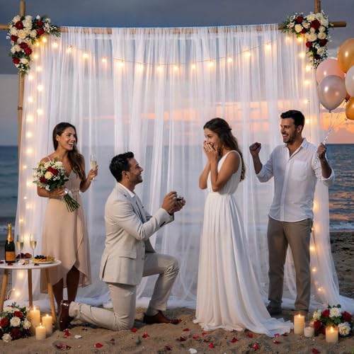 Wedding Sheer Curtain with Lights 28x10FT Tulle Drape Photo Backdrop White