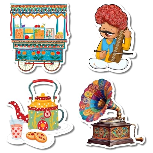 Image of Capio Art MDF Wooden Rajasthani Caricature Fridge Magnets | Stylish Multipurpose Door & Office Magnets | Decorative Aesthetic Trendy Designer Magnets | Multicolor | Pack of 4