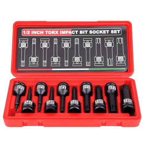 1/2''Jeu de Douilles Torx Embouts, T25 - T80 Robuste Clé Embouts à Douille, Pour clé à chocs...