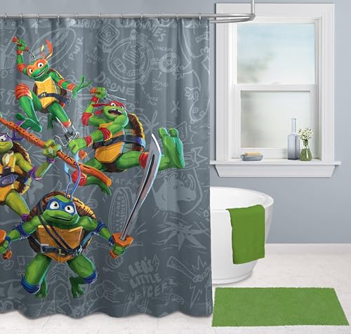 Image of Jay Franco Nickelodeon Teenage Mutant Ninja Turtles Fabric Shower Curtain - Kids Grey Bathroom Decor with Leonardo, Raphael, Michaelangelo and Donatello
