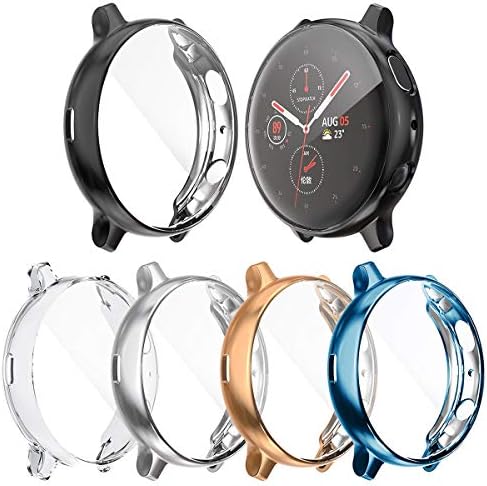 [5-Pack] Screen Protector Case Compatible with Samsung Galaxy Watch Active 2 44mm Cover, All-Around Protective Cover Soft TPU Bumper Accessories (Clear+Silver+Black+Indigo+Rose Gold, Active 2 44mm)
