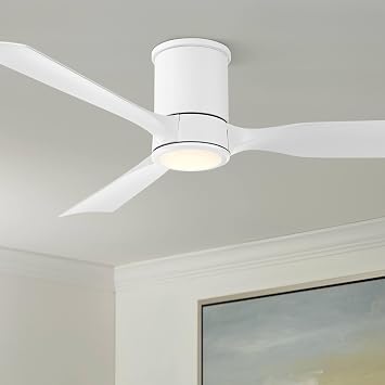 Casa Vieja 56" Keel Modern Indoor Outdoor Ceiling Fan 3 Blade LED Light Remote Control Matte White Finish Blades Bedroom Patio Living Room Kitchen Porch Hugger Damp Rated Flush Mount Garage Exterior