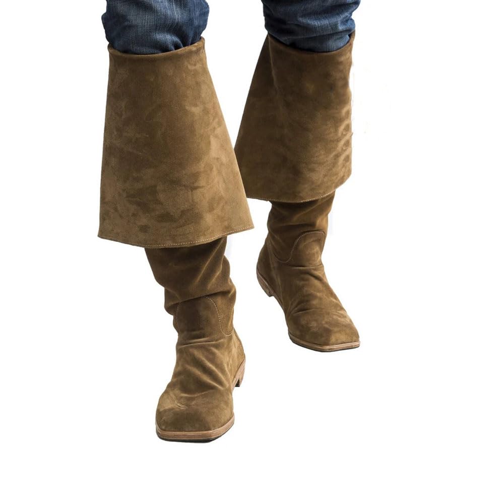 Zapatos Medievales Vikingo Retro Rodilla Altura Terciopelo Caballero Botas Cosplay Pirata Capitán Medio Bota Zapatos para LARP Adulto (Brown,46)