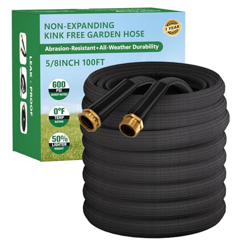 Garden Hose 100FT, Non-Expanding Water Hose Ultra Lightweight, Kink-Free, Burst-Resistant, Lead-Free, Durable & Flexible High-Pressure Hose for Yard, Lawn, Outdoor, Car Washing