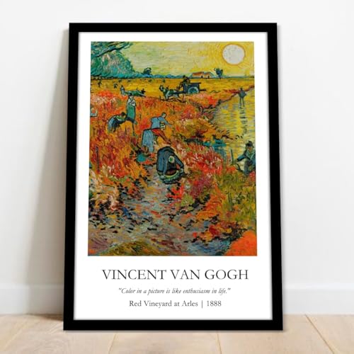 Image of Waltractive Vincent Van Gogh Paintings Framed Poster with Beautiful Quotes - Available in 33x22 and 48x33 CM - Classic Art Poster with sleek Black Frame - Elegant Home and Office Decor (Red Vineyard at Arles, 9x13 Inch, Framed)