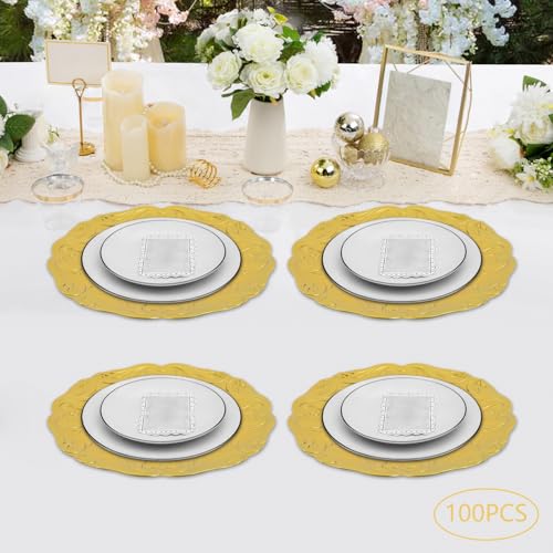 100 Platos Cargadores Redondos Oro 12.8 Pulgadas miniatura 2