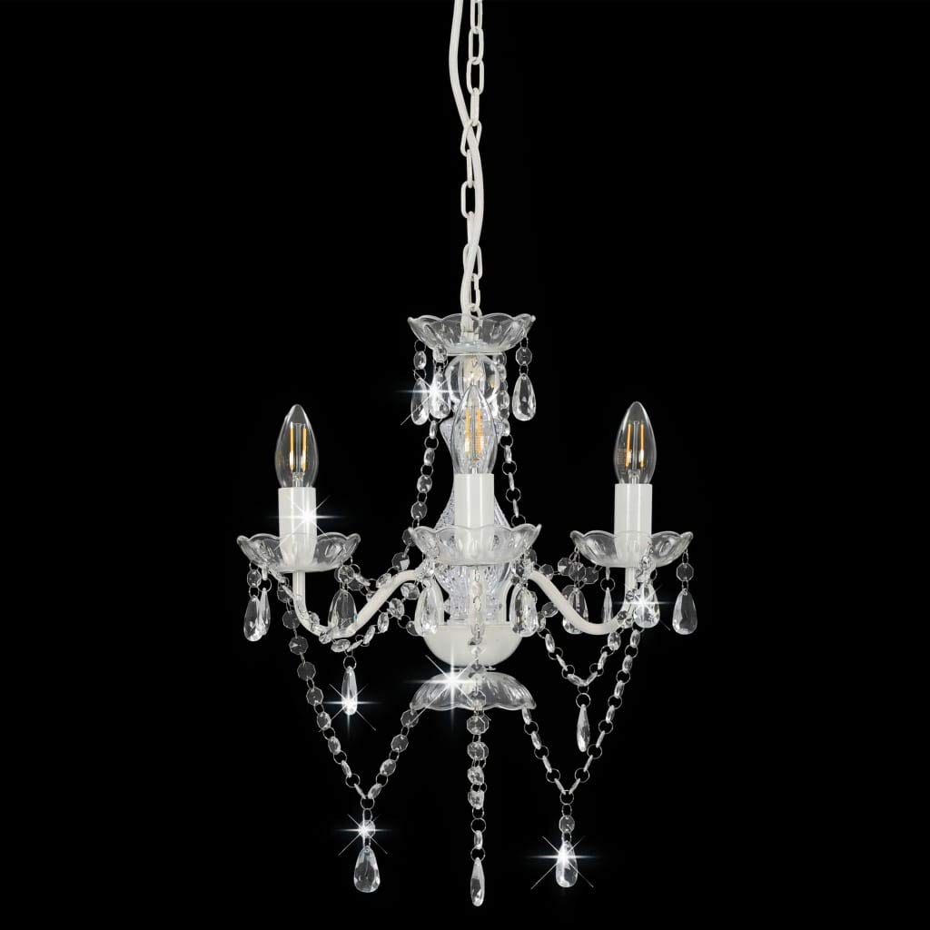 vidaXL Lampadario con Perle di Cristallo Rotondo 3 Lampadine E14 Lampada Soffitto Luce Pendente Base in Metallo Bianco Gocce Acrilico Trasparente