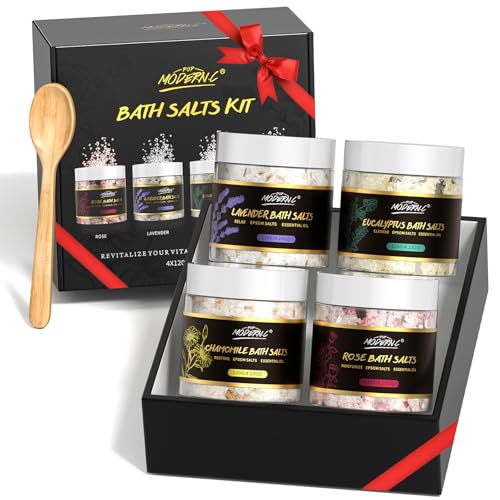Set de Regalo de Sales de Baño Epsom, Paquete de 4 Sales de Baño de Aceite Esencial Para Mujeres, Juego de Baño Relajante Para Mujeres, Spa de Lujo, Cumpleaños, día de la Madre y Navidad 4x120g