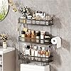 Over Toilet Bathroom Organizer,Over The Toilet Storage Shelf with Toilet Paper Holder,Bathroom Counter Organizer,Makeup Organizer for Vanity,Toilet Tank Basket,3 Tier Bathroom Shelf Over Toilet Black