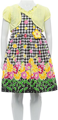 Image of ToBeInStyle Girls Two Piece Short Sleeve Dress and Matching Bolero Crop Cardigan Assorted Prints Cotton Blend Summer Outfit