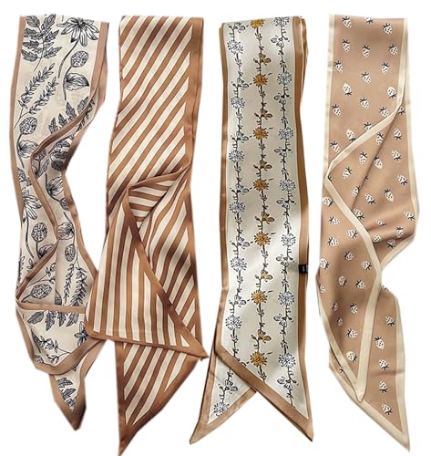 WENLOOY 4 Pack Purse Scarf Bags for Women Handbag Scarfs Band Lightweight Skinny Hair Neck Accessories Fashion Gifts (Khaki)