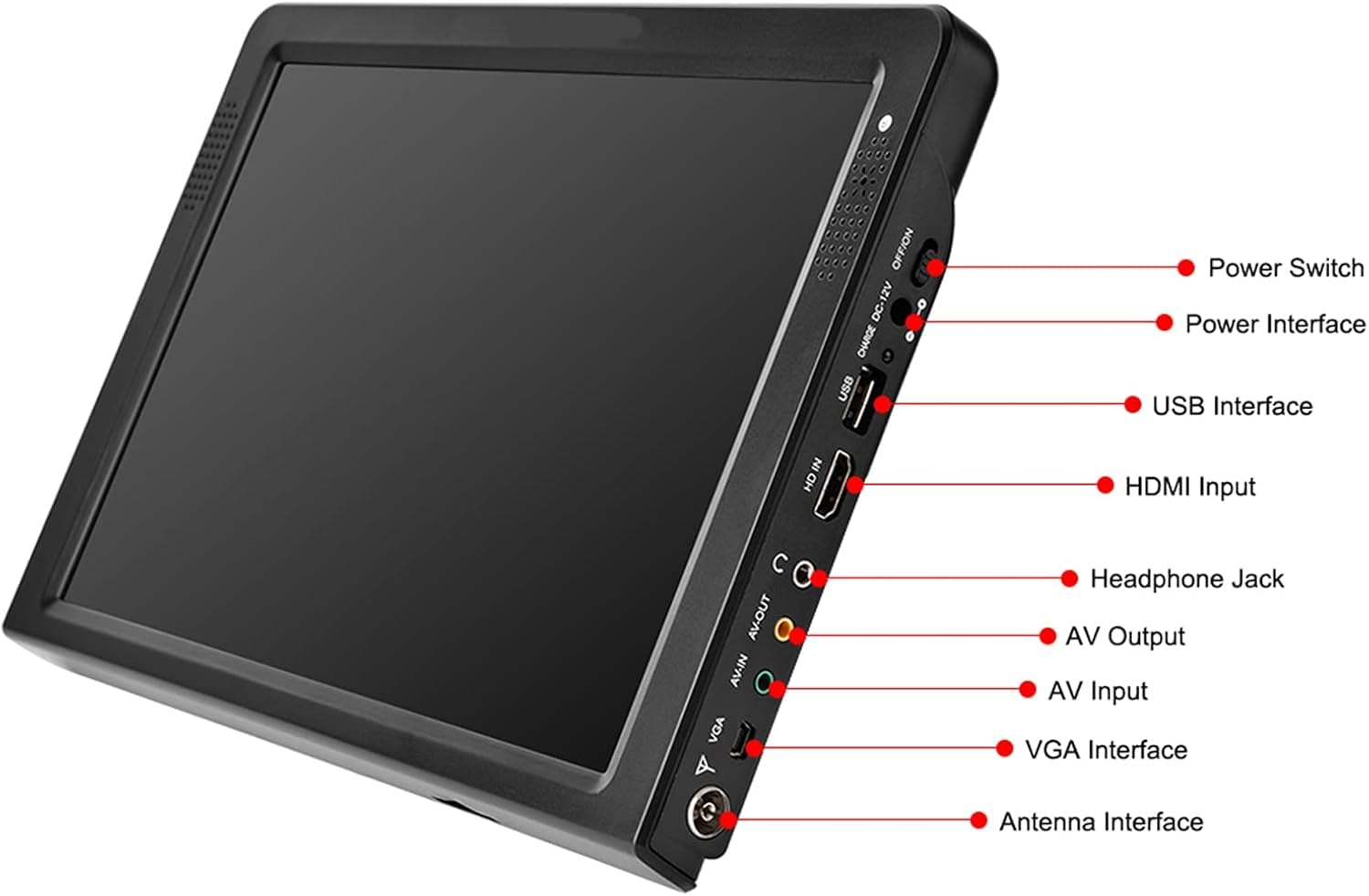 Téléviseur Portable 12 Pouces Analogique-Numérique 1280x800 Rechargeable Batterie 1500 mAh SD USB
