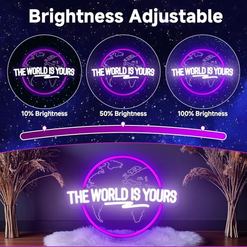 Image of The World Is Yours Neon Sign Dimmable Carved Planet The World Is Yours LED Signs Purple Neon Sign for Bedroom Classroom Man Cave Game Room Birthday Christmas Gifts for Kids